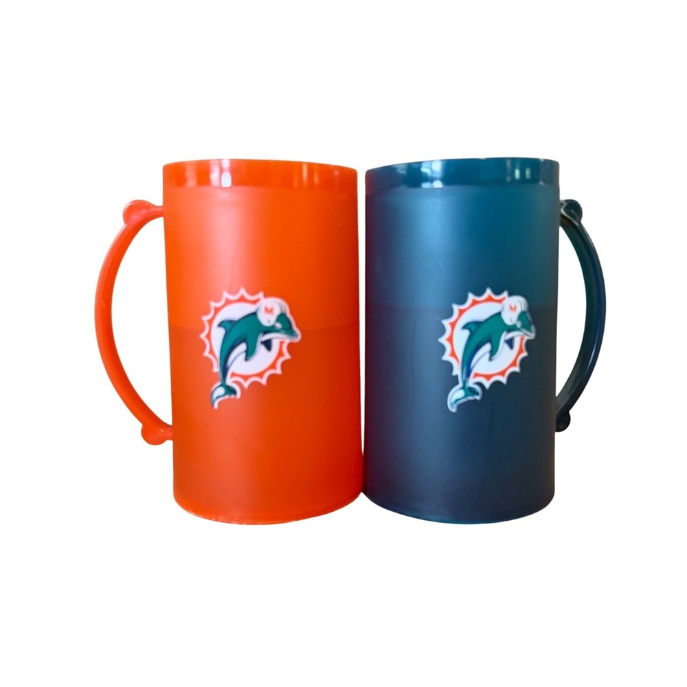 Miami Dolphins Freezer Mug Set of 2 The Northwest Company Orange Teal 6in Stein